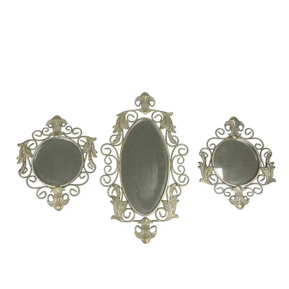 Vintage Set of 3 Silver Metal Home Interior Wall Mirrors